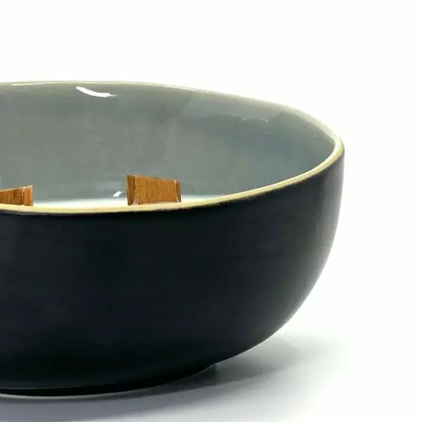 bol céramique cire de soja et double mèche bois détail
