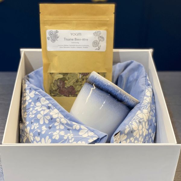 coffret anti stress, tisane cervicale bouillotte en graine de lin